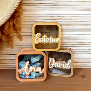 Hucha para niños, hucha de madera personalizada hecha a mano, regalo de bautizo