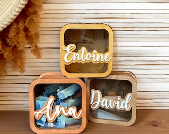 Money Box for Kids, Handmade Personalized Baby Piggy Bank, Customizable Wooden Kids Bank, Baptism Gift- US Duty Free!