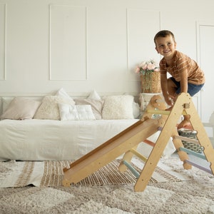 Montessori Wooden Toddler Trio Set: Climbing Arch, Wall, Slide- US Duty Free!