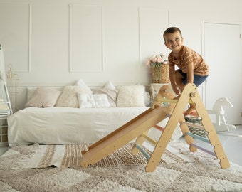 Montessori Wooden Toddler Trio Set: Climbing Arch, Wall, Slide- US Duty Free!