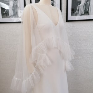 Ruffled tulle bridal cape image 4