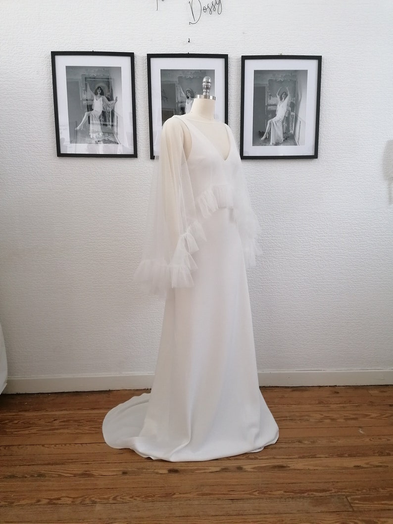 Ruffled tulle bridal cape image 1