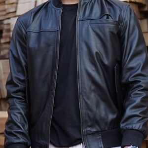 Men’s Black Leather Biker Cafe Racer Jacket – Handmade Slim Fit Moto Style | Real Lambskin | Durable & Stylish Gift for Him