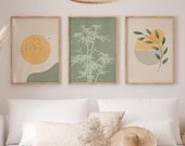 Japandi Wall Art Set of 3, Sage Green Minimalist Prints, Wabi Sabi Wall Decor, Modern Neutral Home Decor, Muted Boho Printable Wall Art