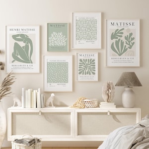 Matisse Sage Green Poster, Set of 6, Abstract Floral Prints, Henri Matisse Gallery Wall Set, Boho Wall Art, Printable Botanical Art, MS6-1