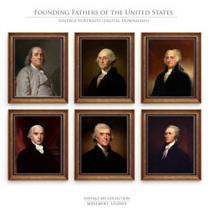 Lot de 6 portraits de pères fondateurs, art mural de pères fondateurs, George Washington, art mural patriotique vintage, décoration de jour de l&#39;indépendance, S087