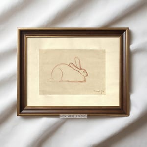 Vintage Rabbit Sketch Art Print, Bunny Pencil Drawing of Animals, Easter Bunny Print, Muted Neutral Nursery Art, Minimalist Line Art, AN107
