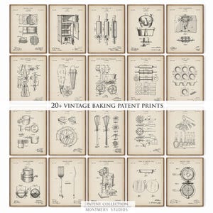 20+ Vintage Baking Prints, Baking Patents, Vintage Bakery Decor, Baker Gift for Her, Kitchen Bakery Tools Art, Retro Bakery Print, PS57