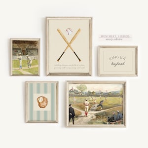 Vintage Baseball Nursery Prints, Sports Boys Room Decor, Baseball Kids Room Wall Art, Baseball Gifts, Bat and Glove, Long Live Boyhood, S073