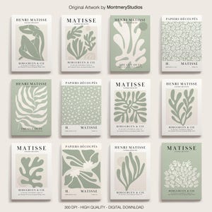 Matisse Gallery Wall Art, Set of 12, Sage Green Botanical Prints, Floral Abstract Wall Art, Printable Boho Decor, Henri Matisse Poster, MS12