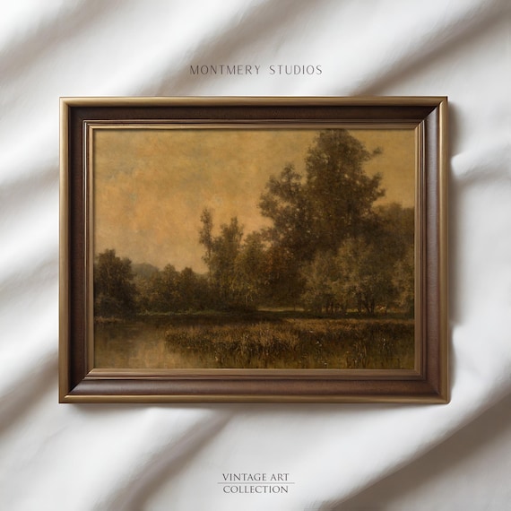 Moody Landscape Art, Vintage Landscape Print, Rustic Country Decor, Antique Lake Scenery (Digital Download)
