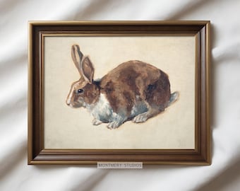Ilustración de conejo vintage, arte de pared vintage para habitación de bebé, imprimible de Pascua, impresión de conejo de Pascua, impresión de animales del bosque, habitación de bebé campestre, AN106