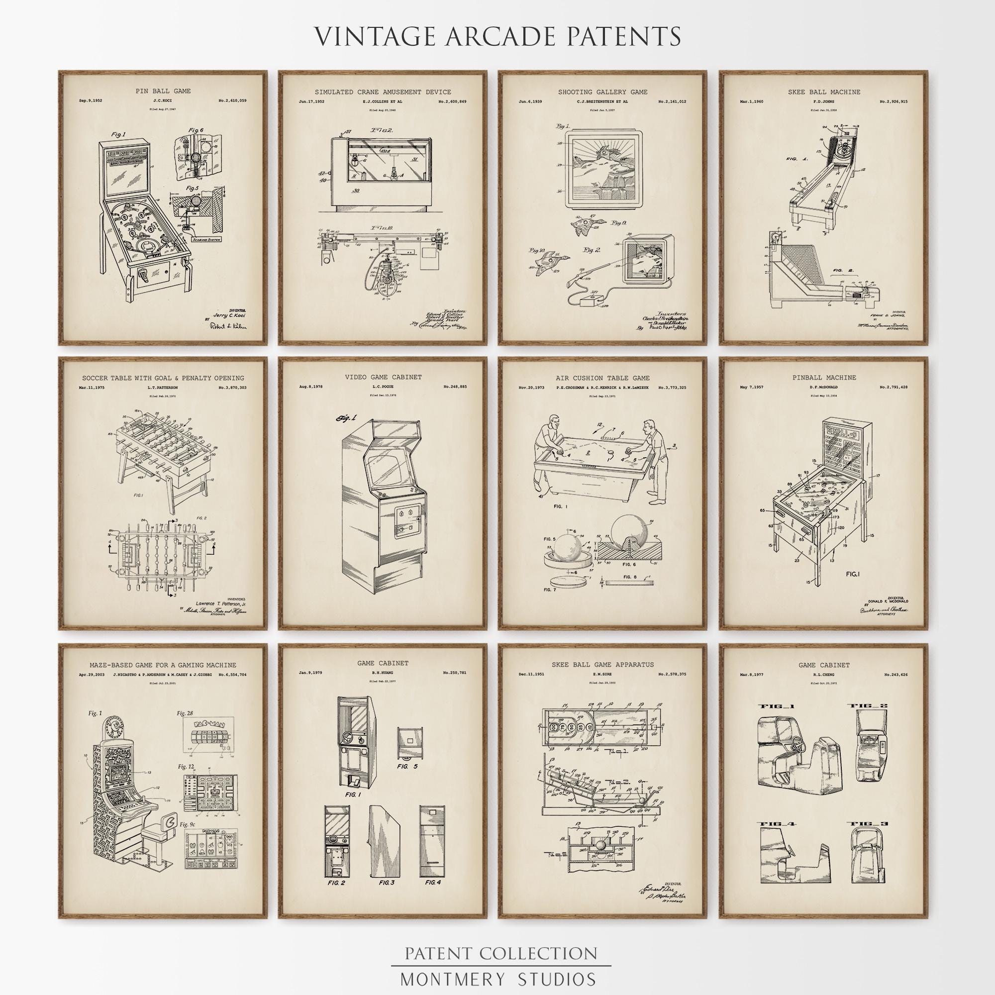 Arcade Game Patents, Vintage Arcade Machine Prints, Gaming Man Cave, Video Game Wall Art, Retro Arcade Room Decor, Pinball, Skee Ball, PS32