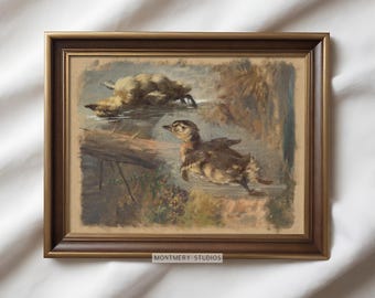 Baby Ducks Vintage Nursery Print, Ducks Swimming in Pond, Farmhouse Animal Wall Art, Rustic Nursery Decor, Digital Download, AN65