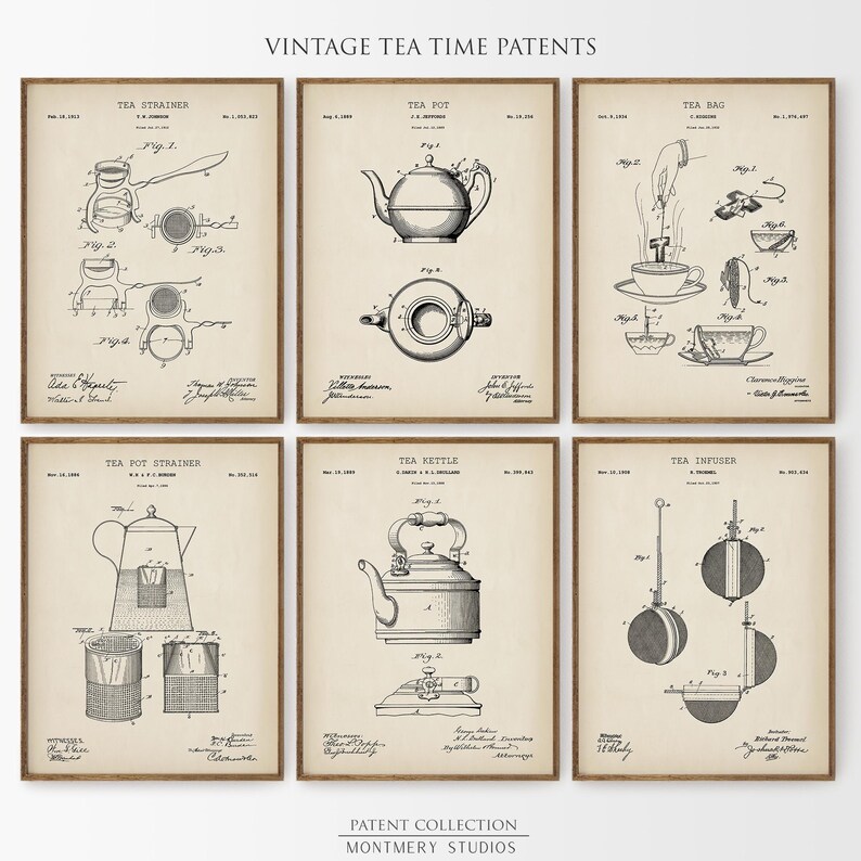 Vintage Tea Time Patent Prints Set of 12, Tea Party Decor, Vintage Tea ...