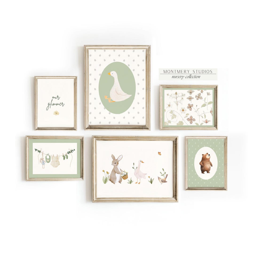 Sage Green Nursery Wall Art Set of 6, Kids Room Decor, Baby Boy Nursery ...
