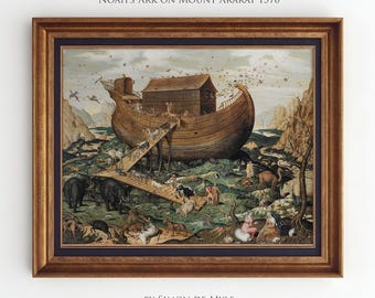 Noah’s Ark Print, Vintage Christian Wall Art, Christian Nursery Decor, Noah and the Ark Bible Story Art, Religious Art, Digital Download