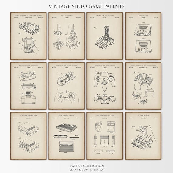 Vintage Video Game Patent Prints, Gamer Art, Man Cave Game Room Decor (Digital Download)