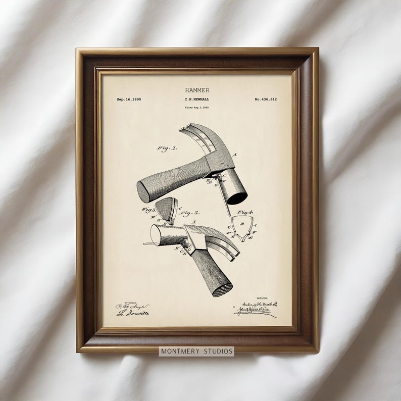 Set of vintage tool blueprint prints featuring detailed patent illustrations of classic workshop equipment like wrenches, drills, hammers, saws, and clamps. Ideal for decorating garages, mechanic shops, carpentry workspaces, or man caves. A thoughtful gift idea for dads, husbands, or handymen who love tools and craftsmanship. Perfect for Father’s Day, birthdays, or home improvement-themed decor.