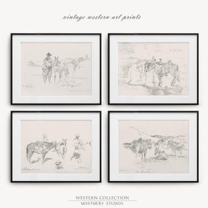 vintage Western art prints, 19th-century Native American life sketches by Walter Shirlaw, black and white frontier decor, cowboy prints, rustic home decor, historical art prints, Western wall art, pioneer art, antique sketches