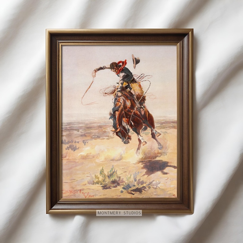 Western cowboy art set of 2 featuring vintage cowboy prints, rustic frontier scenes, and Old West horse riders. Perfect for Western home decor, farmhouse wall art, or Southwestern interiors. Antique cowboy artwork with a nostalgic Wild West feel, ideal for ranch-style homes, cowboy-themed rooms, or rustic lodge decor. Pioneer and frontier-inspired prints capturing the spirit of the American West, blending history, adventure, and classic Western aesthetics.