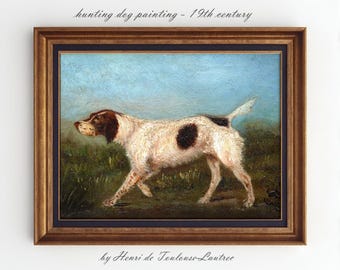 Art mural imprimable vintage chien de chasse, impression de scène de chasse de mauvaise humeur rustique, décoration de ferme, chien pointeur, art setter anglais, AN47