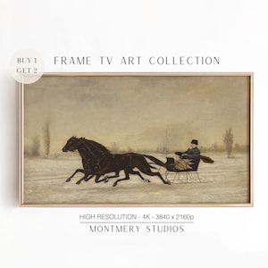 Vintage Winter Landscape Frame TV Art, Horse Sleigh in a Snowy Landscape (Digital Download)