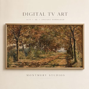 Rustic Fall Trees TV Art, Autumn Landscape Painting, Golden Forest Path Screensaver (Digital Download)