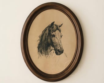Horse Etching Print, Vintage Horse Portrait, English Country Decor, Antique Equestrian Art, Horse Sketch Printable (Digital Download)