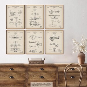 Airplane Patent Print Set of 6, Vintage Aviation Posters for Man Cave ...