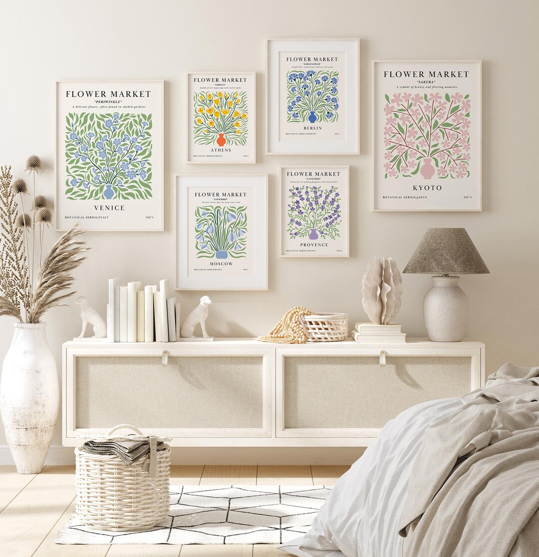 Flower Market Wall Art Set of 6, Botanical Posters, City Floral Prints ...