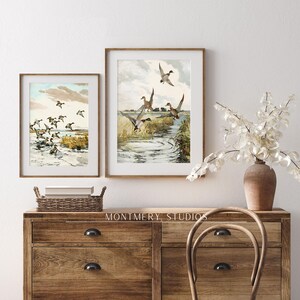 Set of 2 vintage duck prints, mallard and redhead ducks in a classic painting style, rustic farmhouse wall decor, wildlife artwork, nature prints, antique duck art, prints for vintage gallery walls, country home style, gift for wildlife nature lovers