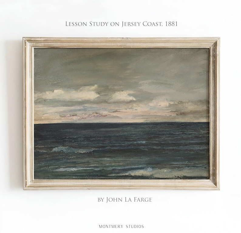Vintage coastal art, muted ocean print, moody seascape painting for nursery. Antique seascape with navy blue hues and peaceful ocean view. Ideal for beach house decor or coastal nursery. Navy blue wall art with a serene maritime vibe, perfect for creating a calm and nautical atmosphere. Elegant, timeless artwork to complement any coastal or beach-themed interior.