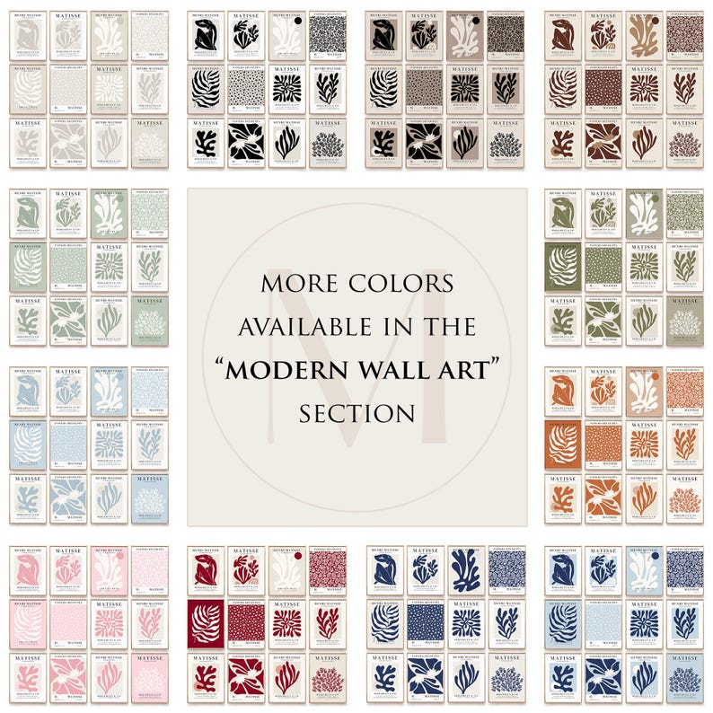 Set of 12 beige Henri Matisse inspired posters featuring abstract botanical shapes, geometric floral forms, and modern cut-out style designs. This neutral boho art collection uses soft beige tones and minimalist lines, making it ideal for a modern gallery wall, or mid-century modern home decor. Elegant abstract flowers and geometric modern art prints create a cohesive, calm aesthetic for living rooms, bedrooms, and stylish interiors.