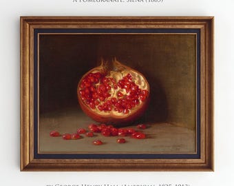 Pomegranate Painting, Vintage Moody Pomegranate Print, Rustic Kitchen Art Fruit, Country Still Life Fruit Wall Art, Digital Download, SL5