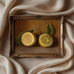 Lemons still life art print, vintage citrus painting, rustic kitchen fruit decor, classic still life artwork, country farmhouse wall art, yellow lemon print for dining room, traditional fruit painting, kitchen citrus wall decor, antique-style still life, elegant lemon artwork for home, timeless fruit illustration, rustic country kitchen print, cozy farmhouse lemon decor, still life citrus composition, vintage-inspired fruit wall art, classic kitchen painting with lemons.
