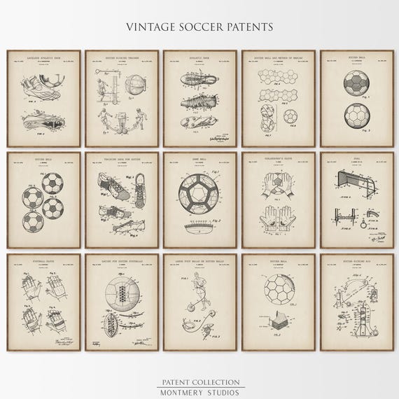 Vintage Soccer Patent Print Set of 15, Soccer Poster, Soccer Nursery Decor, Soccer Gift Kids, Soccer Player Posters, Soccer Coach Gift, PS22
