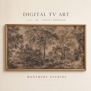 Vintage Moody Frame TV Art, Dark Muted Fall Landscape, Rustic Brown Landscape (Digital Download)