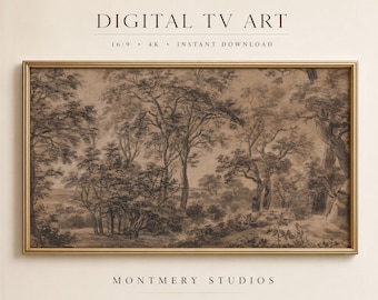 Cuadro decorativo vintage con marco de estilo melancólico, paisaje otoñal oscuro y apagado, paisaje rústico marrón (descarga digital)