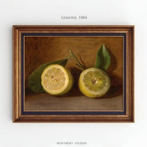 Lemons still life art print, vintage citrus painting, rustic kitchen fruit decor, classic still life artwork, country farmhouse wall art, yellow lemon print for dining room, traditional fruit painting, kitchen citrus wall decor, antique-style still life, elegant lemon artwork for home, timeless fruit illustration, rustic country kitchen print, cozy farmhouse lemon decor, still life citrus composition, vintage-inspired fruit wall art, classic kitchen painting with lemons.