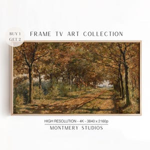 Fall Trees Frame TV Art, Autumn Landscape Painting, Rustic Country Forest Screensaver, Thanksgiving Holiday Decor, Digital Download, FA2