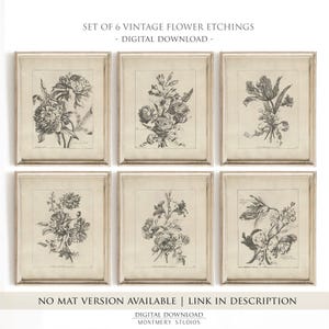Set of six vintage flower sketches in sage green and dark green tones, featuring botanical illustrations with antique etching style. Elegant floral drawings and green botanical prints perfect for living room, bedroom, nursery, or entryway decor. This vintage floral wall art set brings timeless charm and natural beauty to any space, adding subtle color and classic design to farmhouse, cottage, or modern interiors.