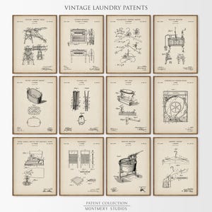 Laundry Patent Prints Set of 12, Vintage Laundry Art, Laundry Room Decor, Washing Machine Digital Print, Laundry Blueprint, PS15