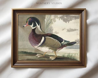 Holz Ente, Vintage Entenkunst fürs Kinderzimmer oder Haus am See | Carolina Duck Wanddekor, Entenjagd Kunstwerk, rustikale Wildtierdruck, AN109