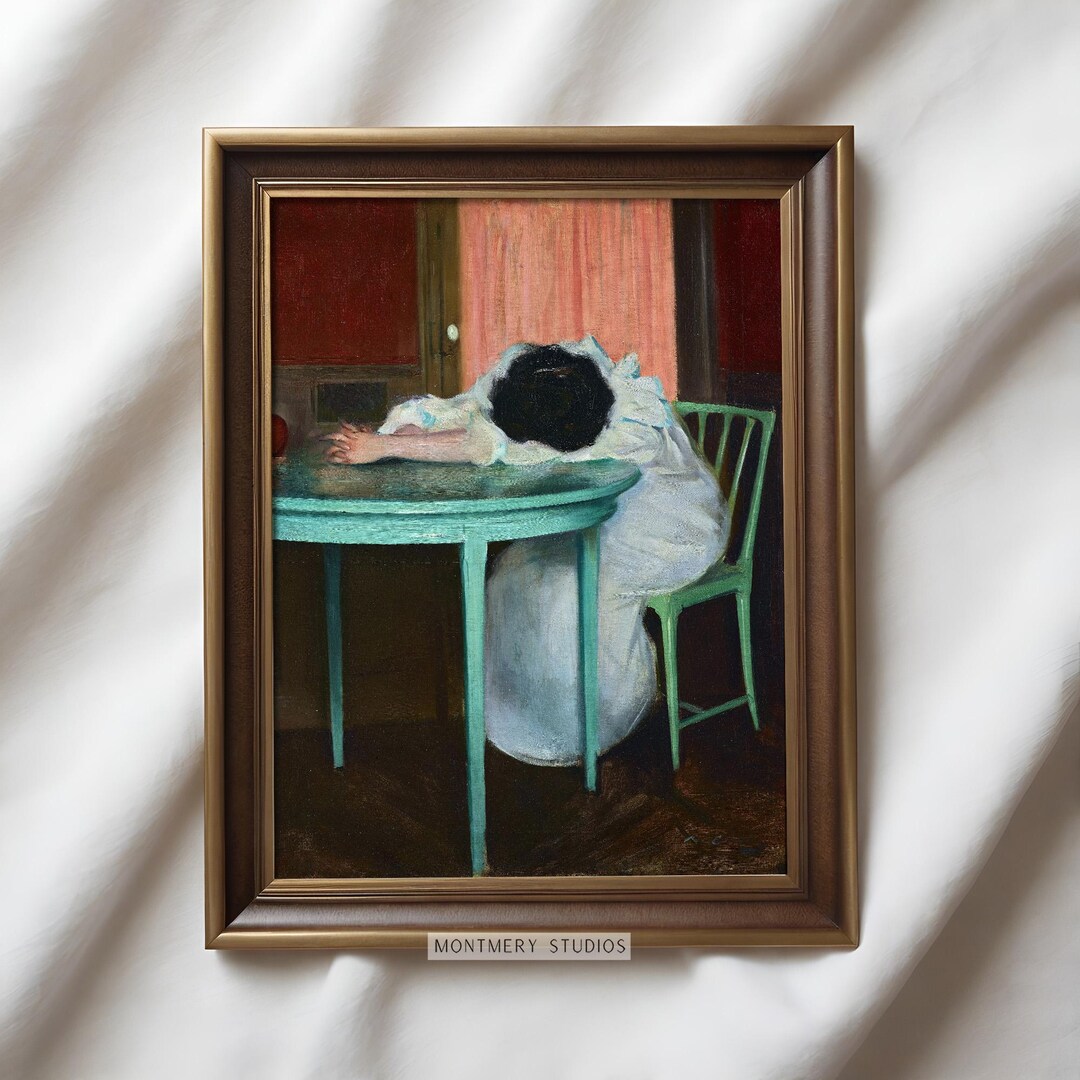 Tired Woman Print, Moody Vintage Artwork, Woman Portrait, Figurative ...