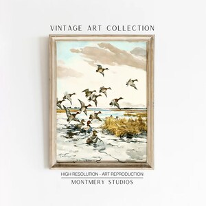 Set of 2 vintage duck prints, mallard and redhead ducks in a classic painting style, rustic farmhouse wall decor, wildlife artwork, nature prints, antique duck art, prints for vintage gallery walls, country home style, gift for wildlife nature lovers