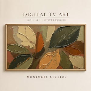 Hojas de otoño abstractas, arte texturizado para televisión, decoración de pared estilo boho otoñal con tonos tierra (descarga digital)