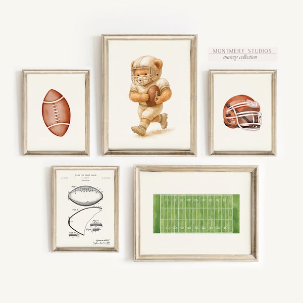 Impressions vintage football nounours chambre d'enfant, impression ours sportif, impression brevet de football, chambre de bébé garçon, impressions de football pour tout-petits, S080