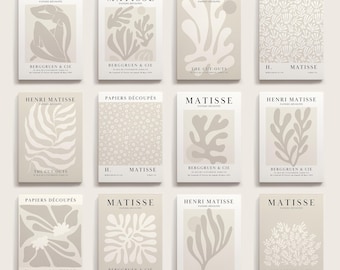 Arte mural Matisse, beige neutro, juego de 12, Henri Matisse Gallery Wall Set, abstracto, imprimible, floral, botánico, bohemio, MB12