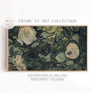 Van Gogh Abstract Frame TV Art, Moody Dark Green Roses Oil Painting, Post Impressionist Screensaver, Modern TV Art Download, MA2